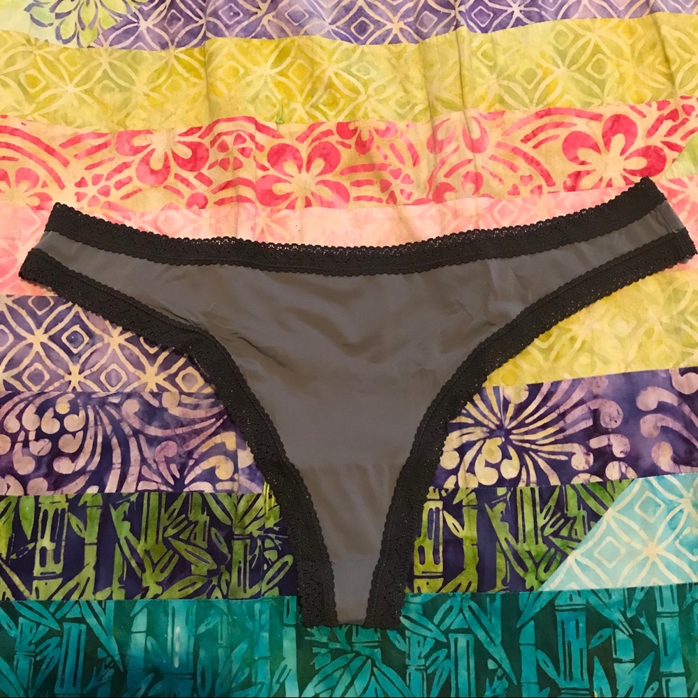 Blush Lingerie Gray Micro Lace Trim Thong